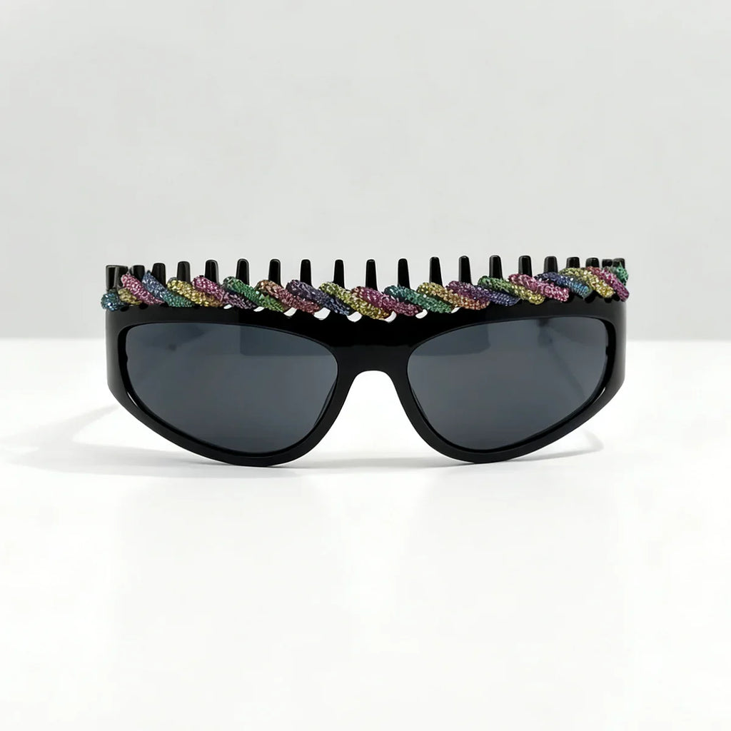 y2k Spiked Headband Large Frame Sunglasses for Women and Men Punk Sweet Cool Style Exaggerated Rhinestone Shade for Funny Party