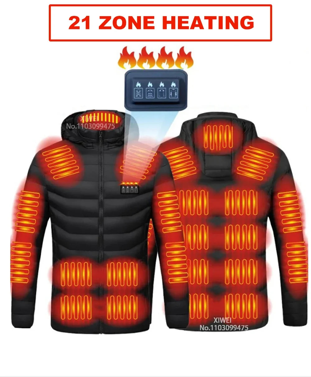 Self Heated Jacket Men Women USB Heated Clothing Cotton Washed Winter Thermal Skiing Camping Hiking Jacket 2-21 Areas Warm Coats