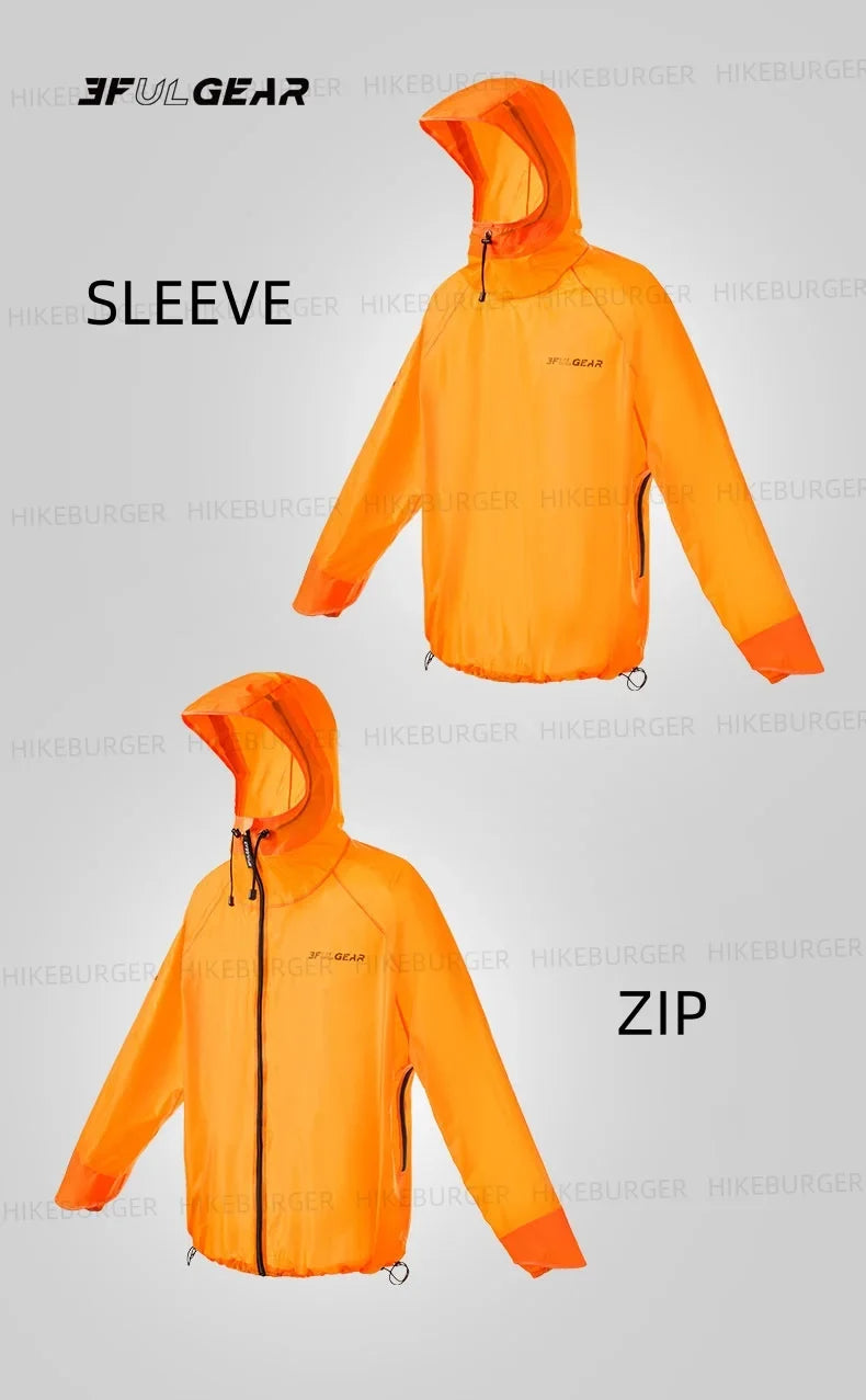 3F UL GEAR Qingsuo Rain Jacket Outdoor Ultralight Rain Zip Poncho Hiking Sleeve Rain Coats Waterproof Traveling Mountaineering