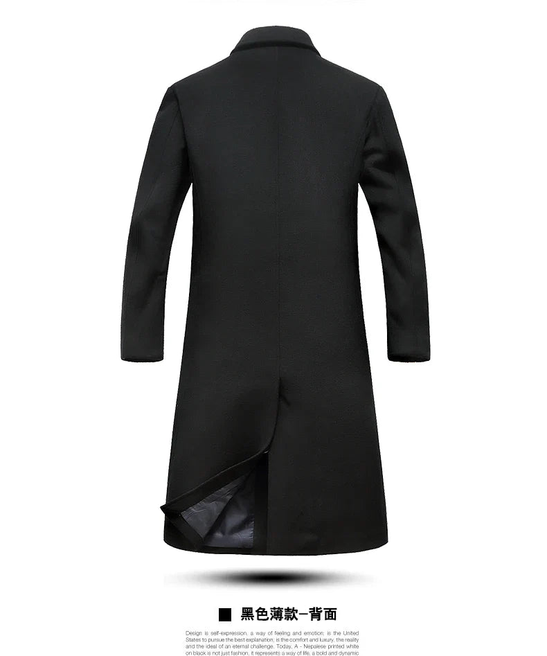 Men's High-Quality Autumn Winter Wool Coat Long Fashion Trench Coat Over-the-Knee Thick Cotton M-4XL