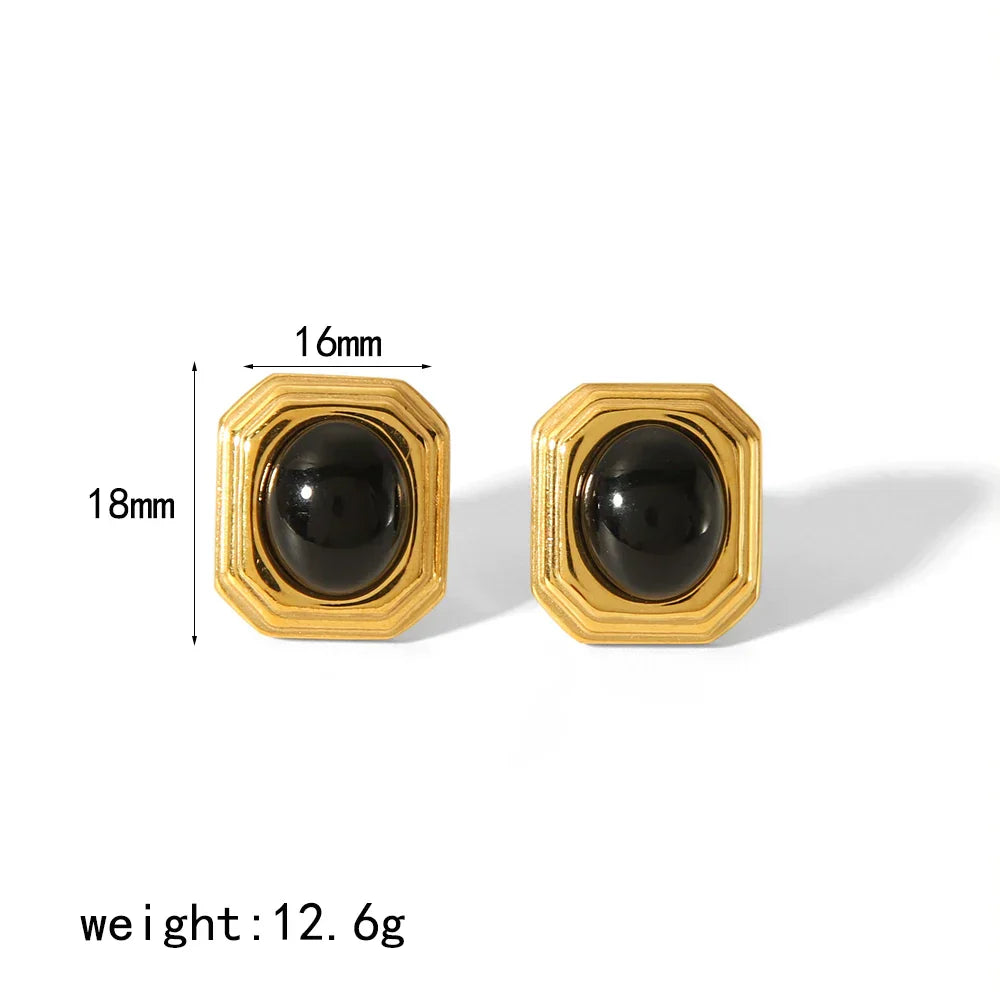 New Products Statement Nature Stone Tiger-eye Earrings Waterproof Gold Plated Stainless Steel Pearl Stud Earrings for Women