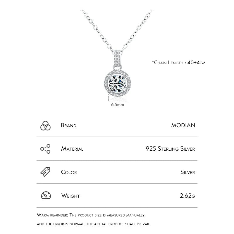 925 Sterling Silver Charm Round 1CT 5A Zirconia Pendant Necklace Classic Platinum Plated Jewelry For Women Wedding Gifts