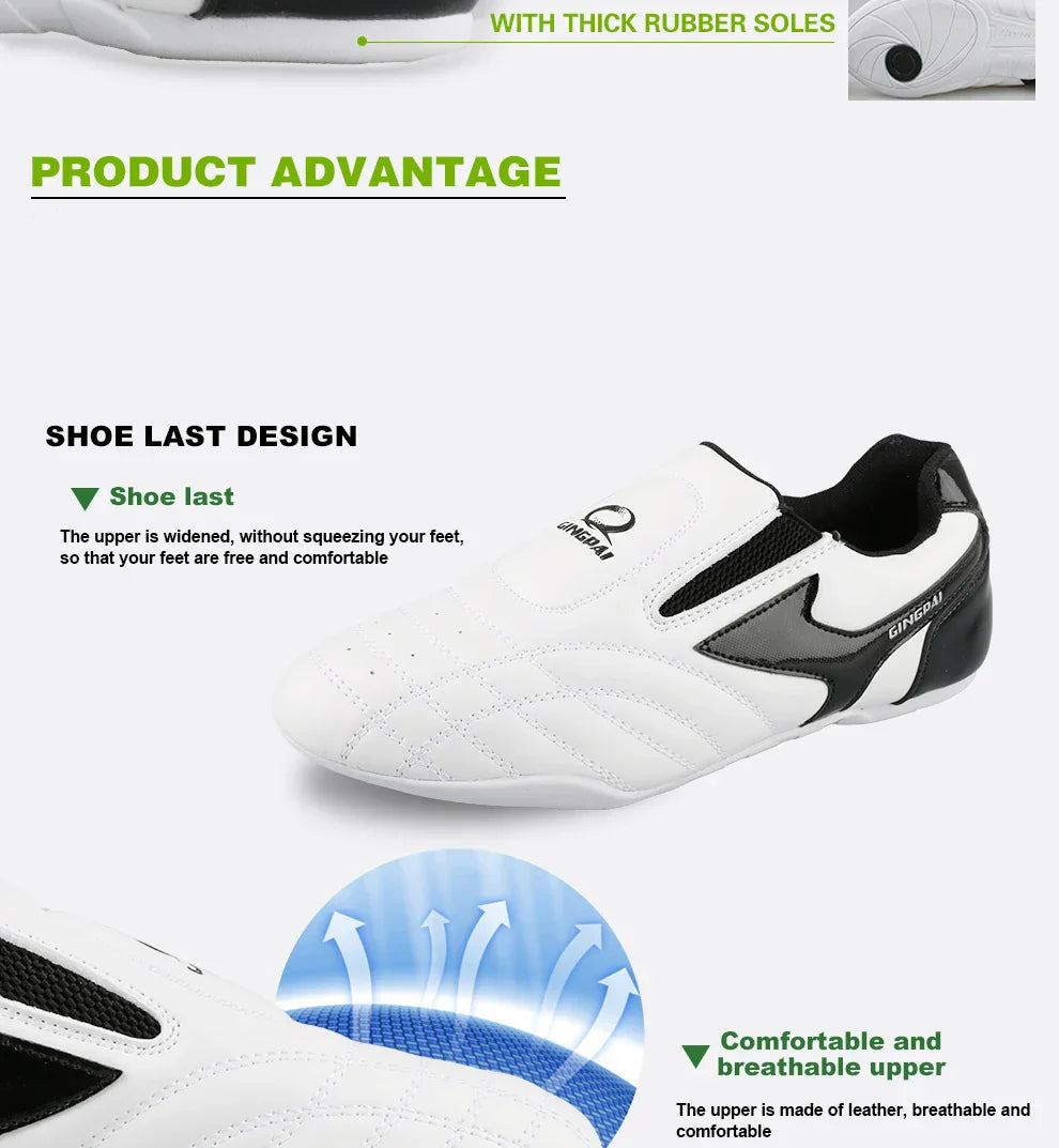 White Breathable Taekwondo Shoes Karate Kung Fu Wrestling Martial Arts Shoes Adults Child Non-slip Soft Oxford Soles Sneakers