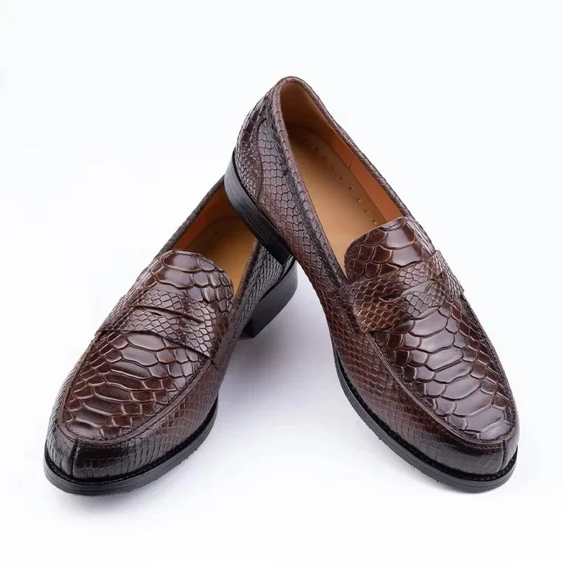 Premium Men's Snake Print Penny Loafers Handcrafted Genuine Leather Slip-On Driving Shoes Business Casual & Formal Footwear