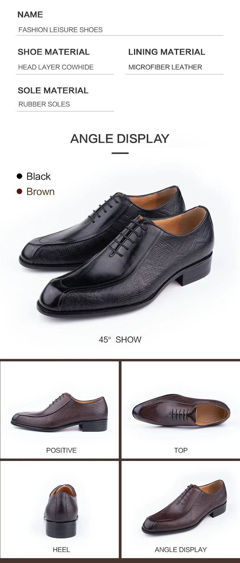 Deluxe Men's Leather Shoes Formal Dress Shoes Wedding Party  Oxford Handmade Comfortable Lace Up Genuine Leather Men's Shoe