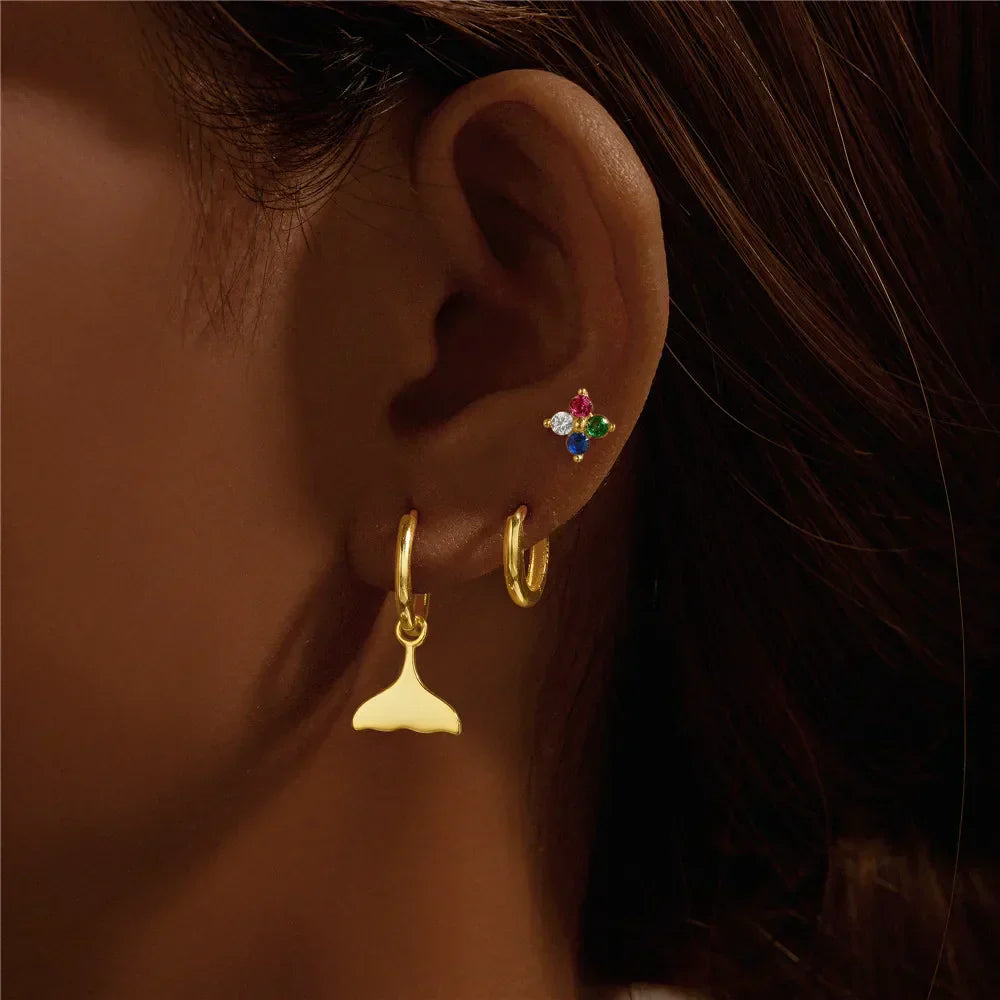 925 Sterling Silver 3pcs 4pcs Set Zircon Stud Earrings 18k Gold Star Minimalism Huggies Earring Fine Jewelly Set Party Gift