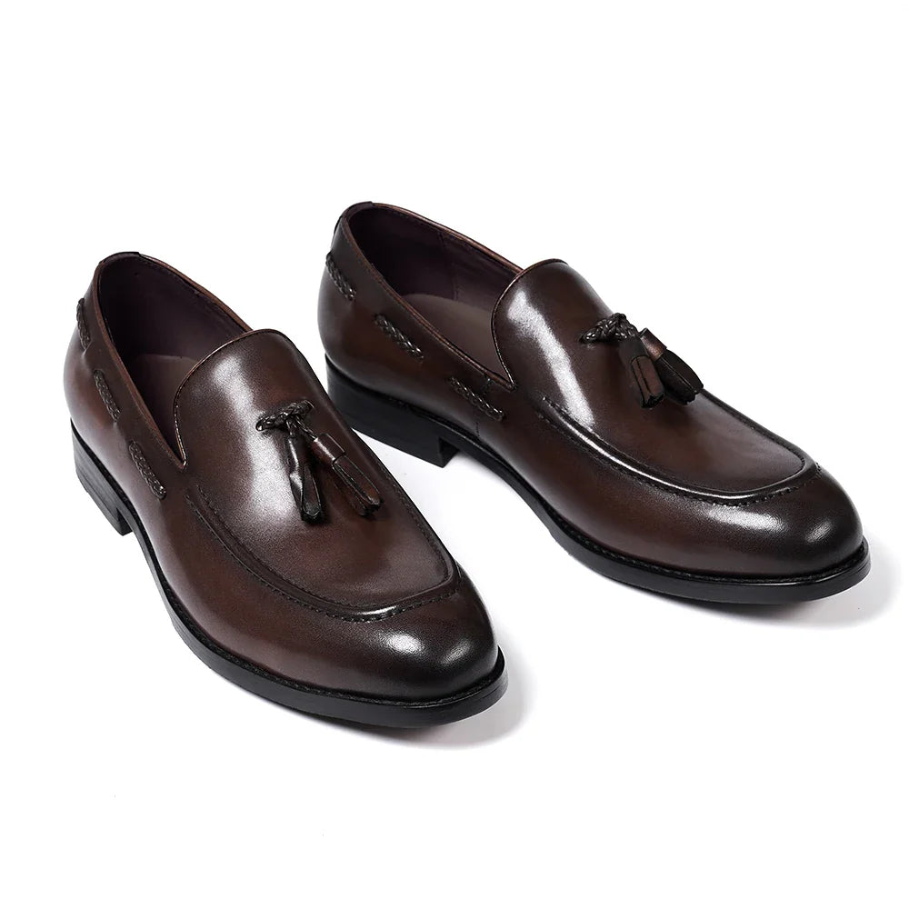 Classic Men's Genuine Leather Tassel Loafers Handmade Slip-On Casual Shoes Comfortable for Office Wedding Dressing Daily Wear