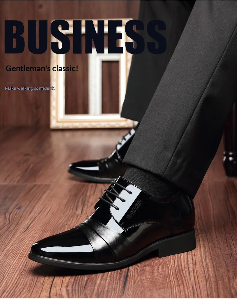 6cm/8cm Height Increasing Mens Formal Dress Shoes Cow Leather Elevator Shoes Business Office Oxfords Wedding Party Social Shoes