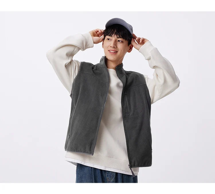 Vest Men Anti-Static Fleece Coat New Autumn 2024 Warm Collar Lining Solid Color Versatile Top