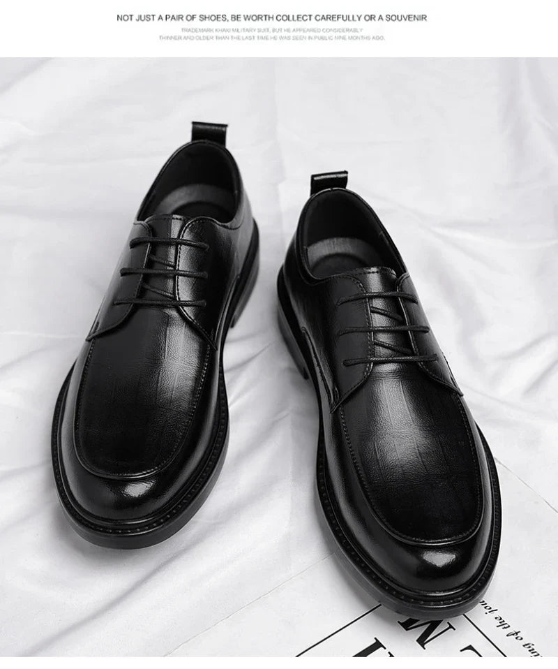 Leather Shoes Men's Four Seasons Business Formal British Casual Commuting Style Black Heightening Wedding Groom's Shoes New