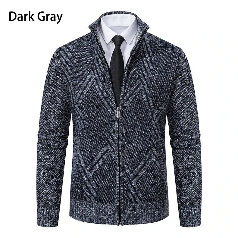 Men's Knit Cardigan Autumn Winter Sweater Coat Man Clothes Brown Blue Luxury Brand Button Fleece Lined Male Knitting Jackets