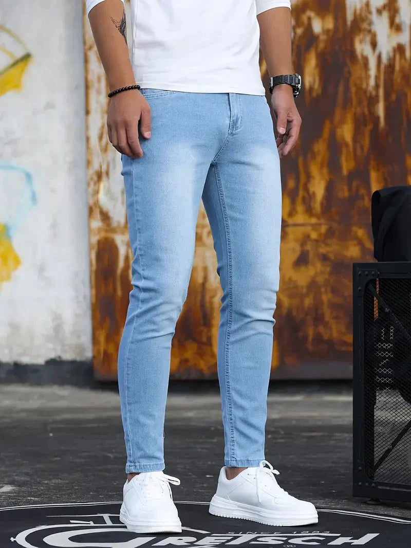Men's Jeans Ripped Stretch cotton Black Blue Slim Pencil Pants