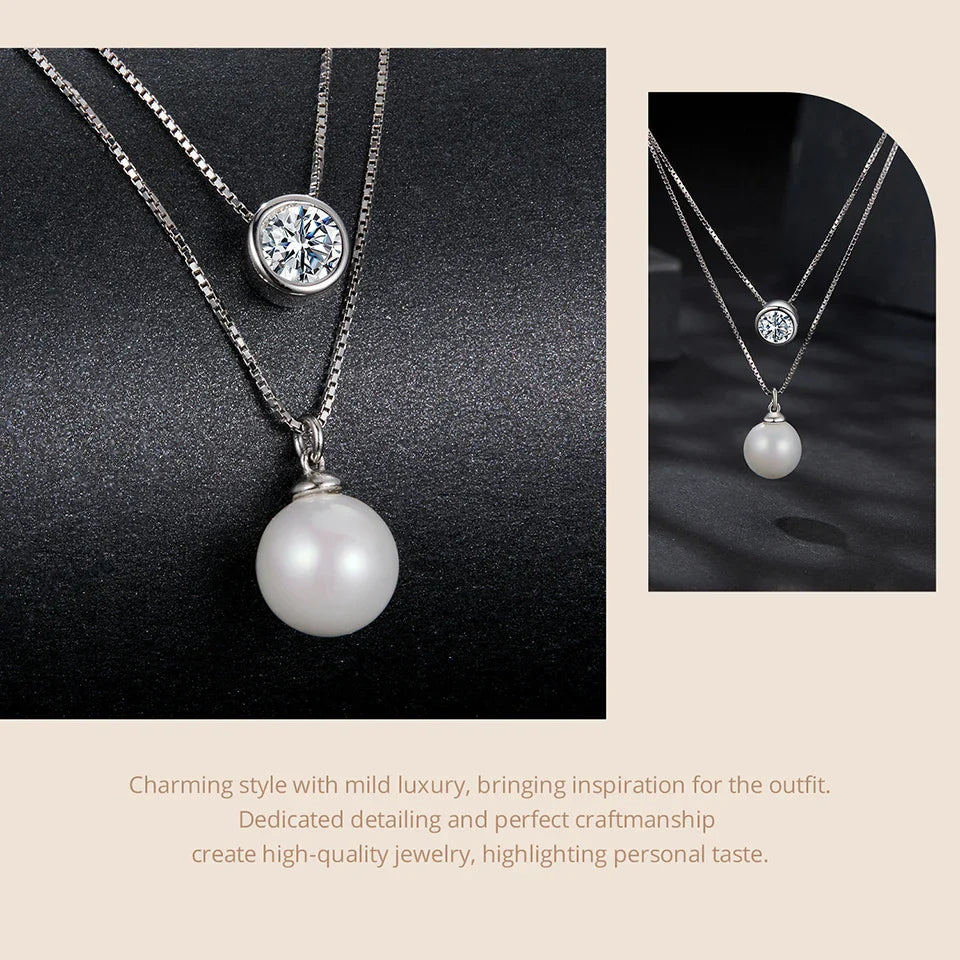 Moissanite Pearl Necklaces for Women, Dainty 925 Sterling Silver Choker Double Layer Necklace Elegant Jewelry Necklaces