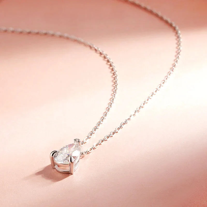 Certified 1CT 2CT Pear Cut D VVS1 Moissanite Necklace for Women 18k Gold Plated Jewelry 100%  Sterling Silver 925 Pendant