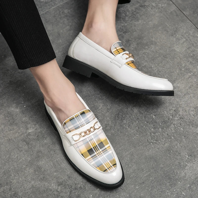 New High Quality Italian Shoe for Men Loafers Casual Men Shoes Luxury Leather Slip-on British Style Striped Soft Shoes Moccasins