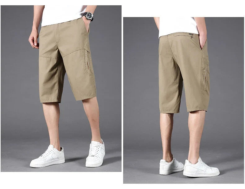 Men's Cargo Shorts Casual Hiking Fishing Shorts Big Size Mens Fashion Zipper Pockets Drawstring Elastic Waist Short