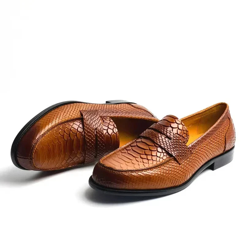 Premium Men's Snake Print Penny Loafers Handcrafted Genuine Leather Slip-On Driving Shoes Business Casual & Formal Footwear