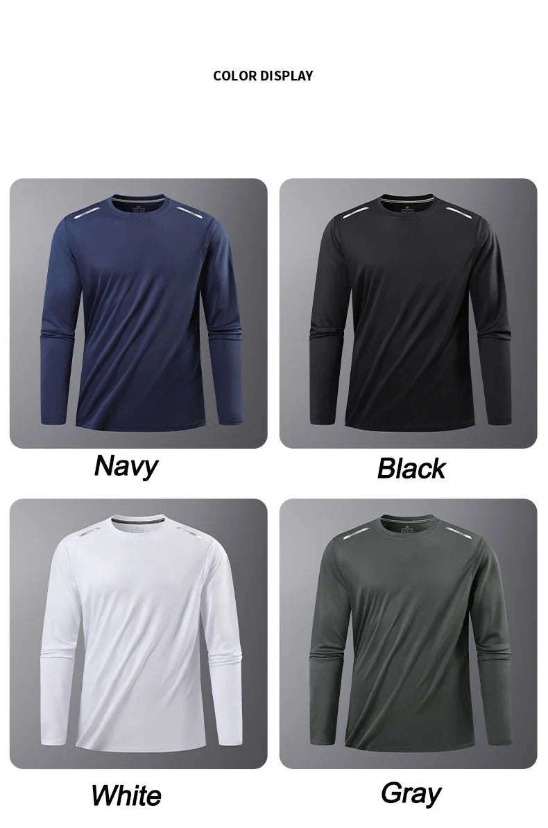 Men's Summer Long Sleeve Tops Outdoor Elastic Quick-Drying Breathable Cool Sweatshirt Men Jogging Reflective Strip Sweatshirt