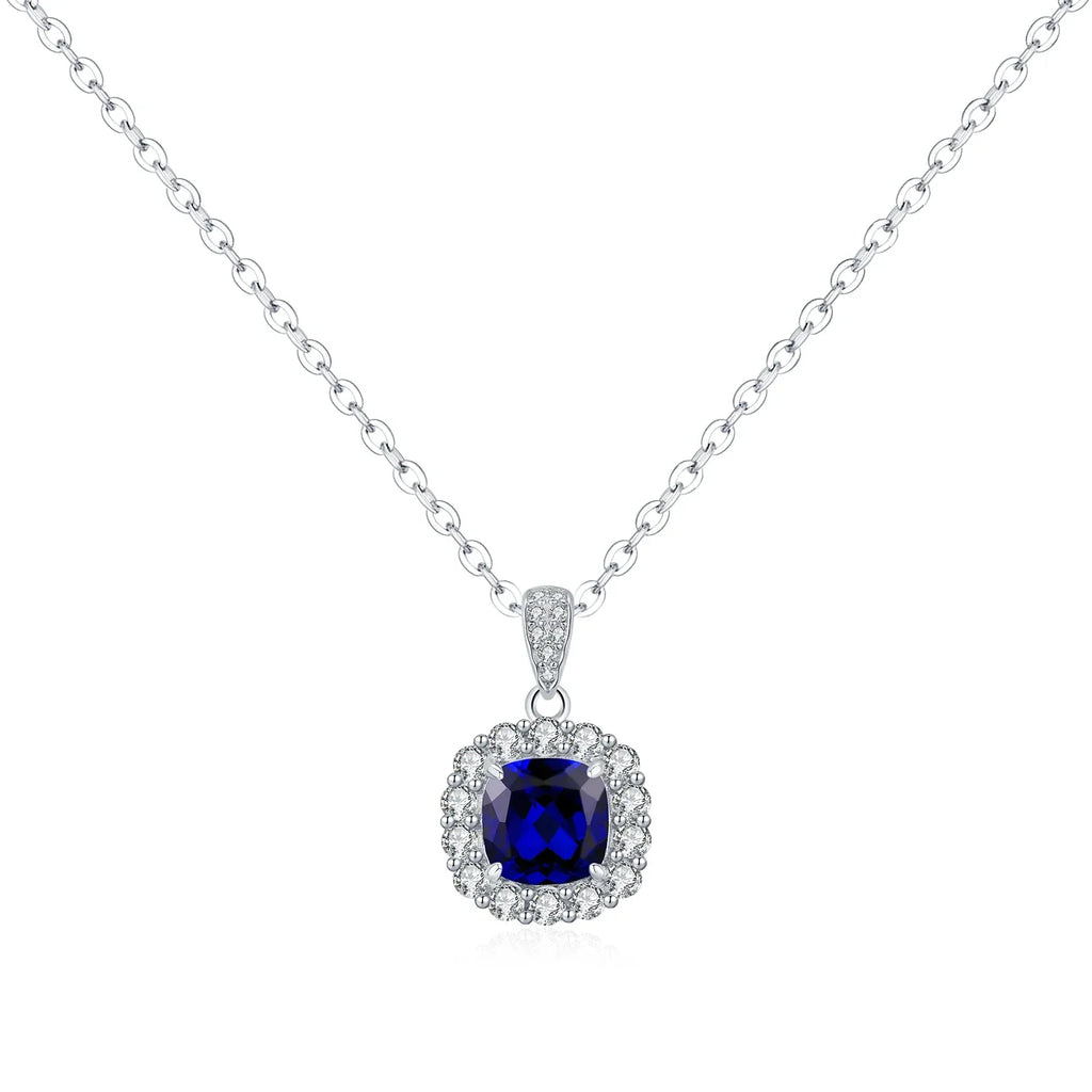 925 Sterling Silver Elegant Luxury Geometric Royal Blue Zirconia Pendant Necklaces For Women Anniversary Fine Jewelry