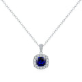 925 Sterling Silver Elegant Luxury Geometric Royal Blue Zirconia Pendant Necklaces For Women Anniversary Fine Jewelry