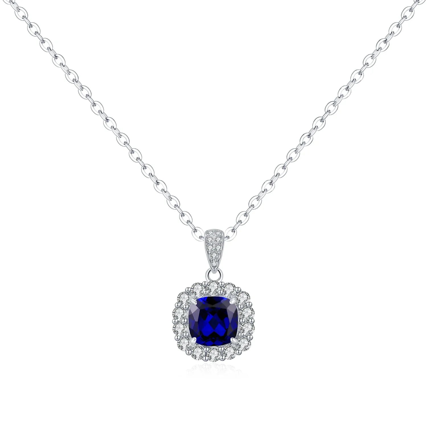 925 Sterling Silver Elegant Luxury Geometric Royal Blue Zirconia Pendant Necklaces For Women Anniversary Fine Jewelry
