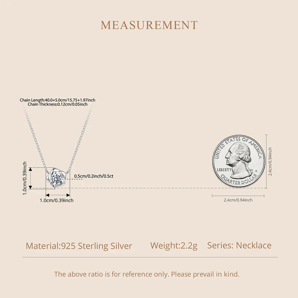 0.5CT Moissanite Rose Flower Pendant Necklace 925 Sterling Silver Round Cut Diamond O-Chain for Women Valentine's Day