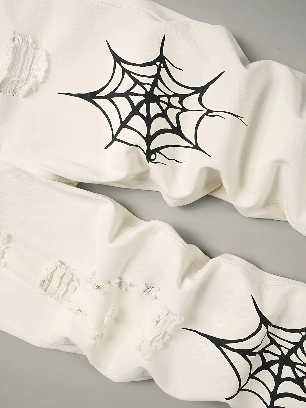 Men's jeans, men's spider web printed worn-out jeans