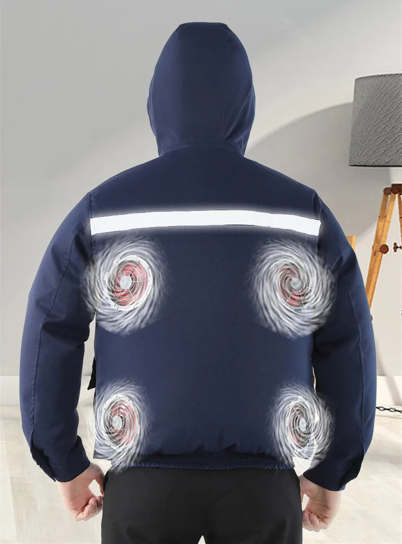 New Casual Loose Cooling Electric Fan Air Conditioning Suit Men Construction Site Outdoor Work Suit With 4 Fans Cooling Coat