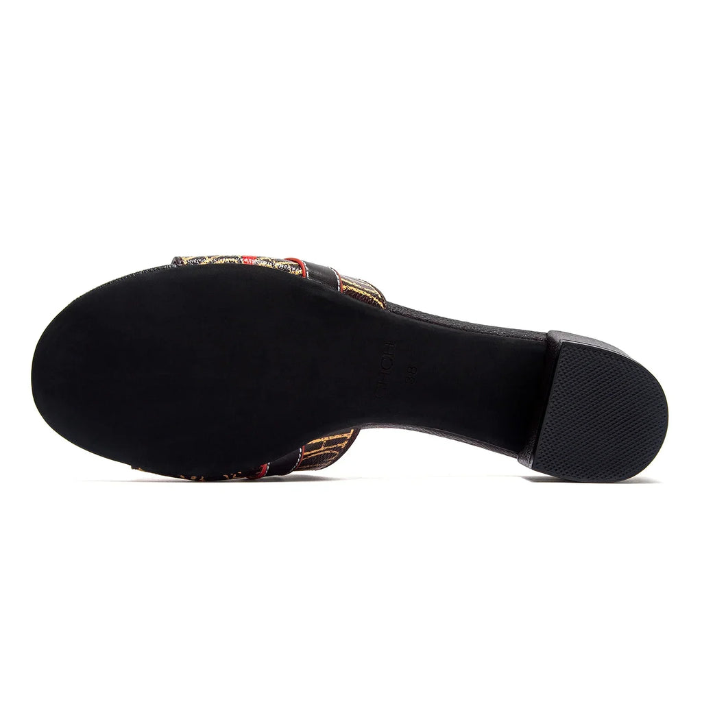 Woman Middle Heel Slippers Luxury Brand Women's Shoes Retro Design 2025 Summer New