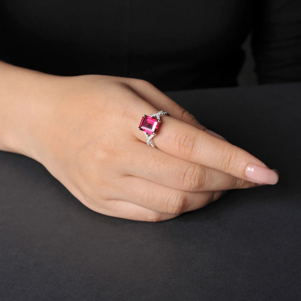 4.16ct Created Red Ruby 925 Sterling Silver Wedding Engagement Promise Ring for Women Fashion Party Jewelry Gift