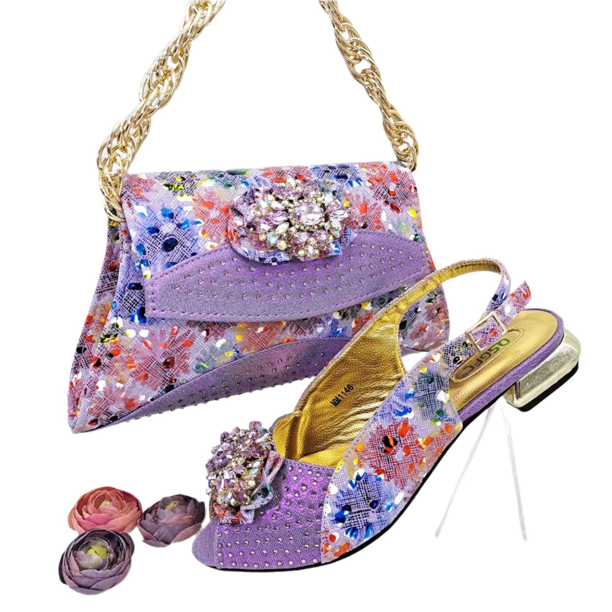 Flash Diamond Decoration Women's Bag With Comfortable Shoes