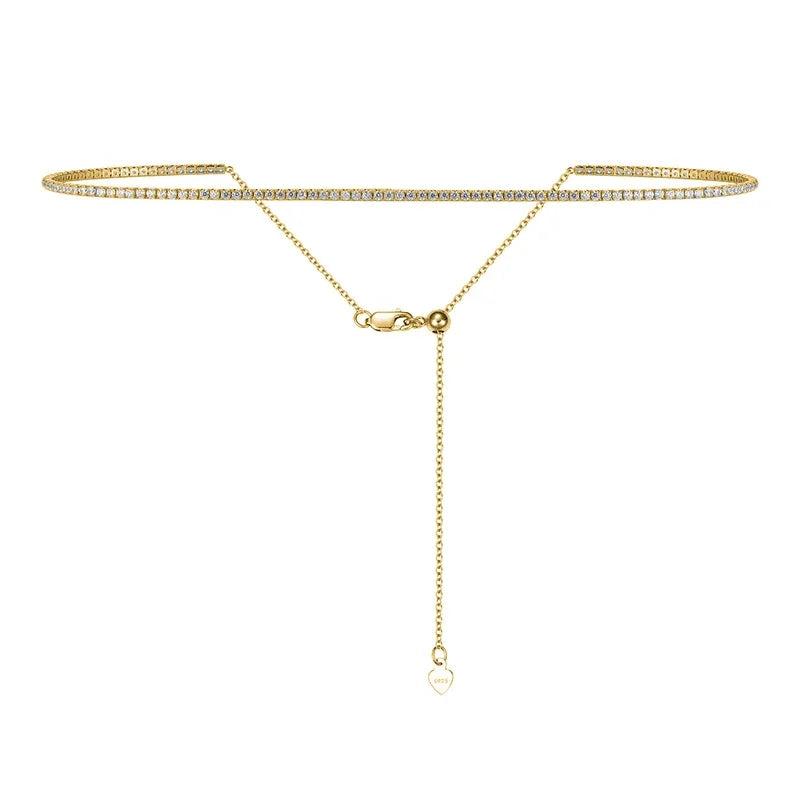 2mm Moissanite Tennis Necklace 100% 925 Silver Plated 18k yellow Gold Sparking Diamond Necklaces Bridal Fine Jewelry for Women