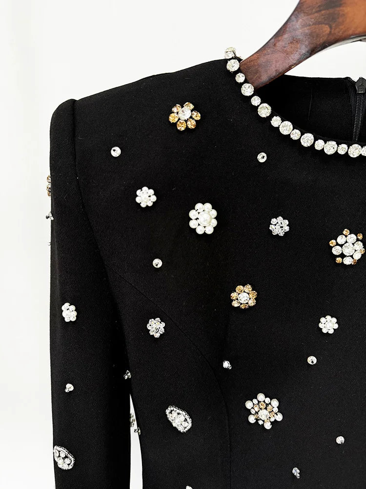Newest Fashion 2026 Designer Party Vestido Women's Formal Long Sleeve Luxurious Beaded Long Maxi Dress