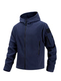 Men's Hiking Tactical Fleece Full Zip Hooded Jacket Multi-Zipper Pockets Design Autumn Winter Warm Outdoor Sports Coat for Men