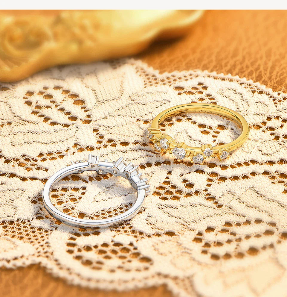 Simple Moissanite Women's Ring Asymmetric Cluster Half Eternity Stackable Band S925 Silver Daily Jewelry Birthday Gifts