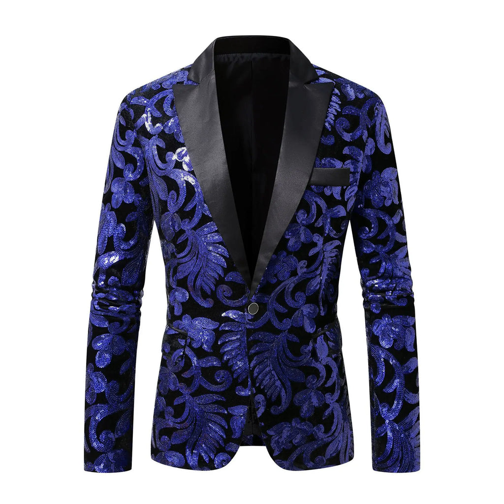 Shiny Sequin Embellished Single Button Stage Performance Outerwear in Blue Gold Green Purple Options for Men's Red Suit Jacket