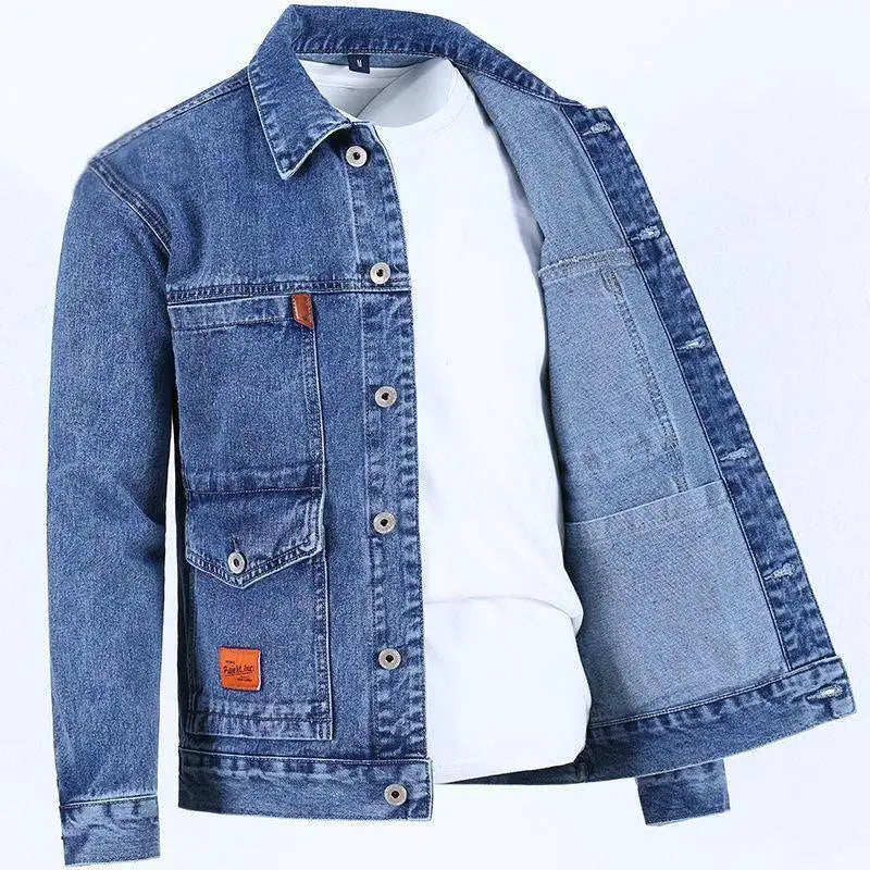 Men's Workwear Denim Jacket Spring Autumn Winter Large Size Trendy Brand Versatile Youthful Style Long Sleeve Button Decor