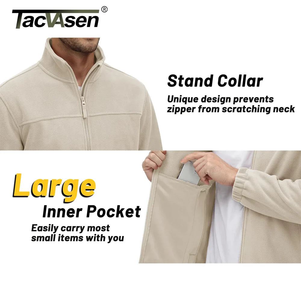 TACVASEN Winter Fleece Jackets Mens Full Zip Stand Up Work Jacket Coats Zipper Pockets Hiking Jacket Outdoor Windbreaker
