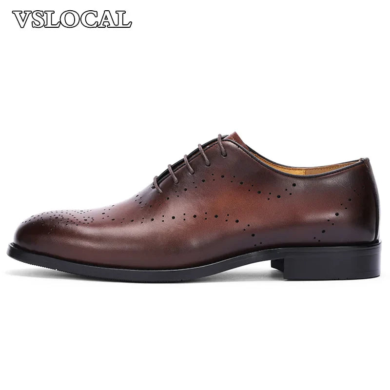 Luxury Men's Oxford Shoes Lace up Brogues Pointed Casual Mens Dress Shoes Coffee Wedding Business Leather Shoes For Men