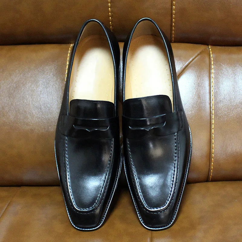  Men's genuine leather slip-on shoes polished leather classic loafers suitable for office weddings and daily wear
