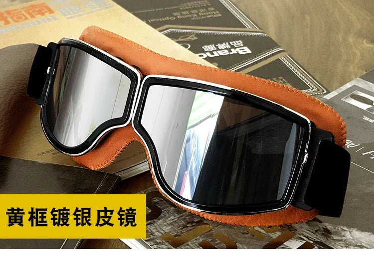 Best Selling Vintage Goggles Motorcycle Leather Goggles Glasses Cruiser Folding Goggles Newest Sunglasses Motocross Safety
