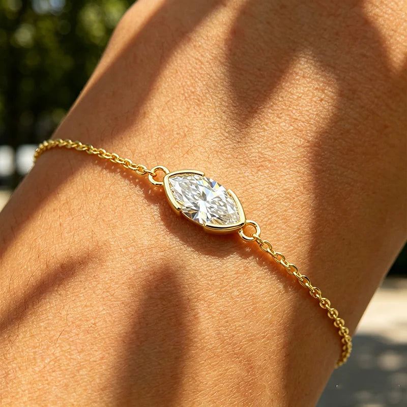 1CT D Color Marquise Cut Moissanite Bracelets for Women Adjustable Chain Birthday Gift 100% Real Pure 925 Silver Jewelry
