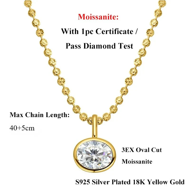 Oval Cut 2/3/4ct Solitaire Moissanite Pendant Necklaces Women Wedding s925 Silver 1.5mm Solid Choker Big Diamond Neck Chain