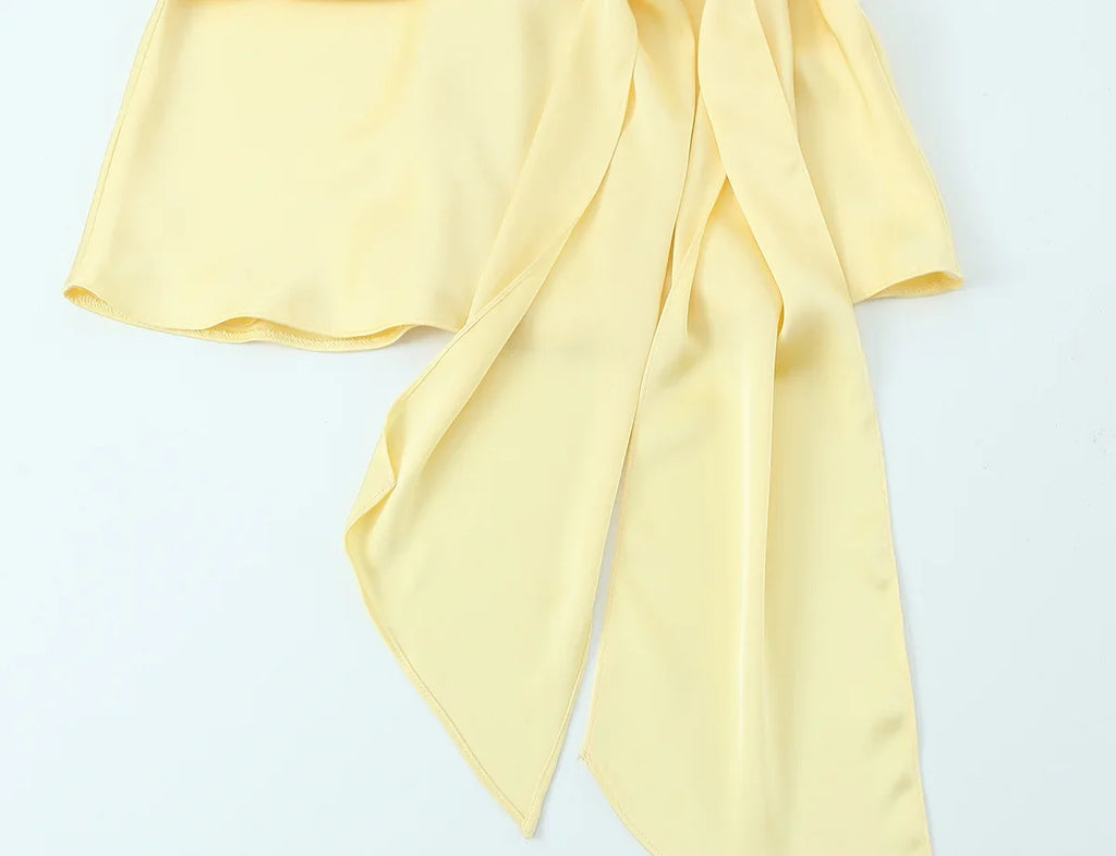 Chic Sexy 2026 Women Mini Dress Fashion Summer Asymmetric Neck-mounted Mini Dress Lace Yellow Sleeveless Female Vestidos