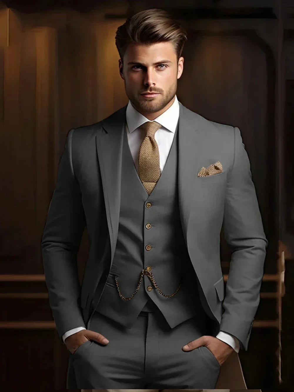 Multi-colors Male Suits 3 Pieces Jacket With Vest Pants Wedding Groom Sets Notched Lapel Men's Formal Business Office Suit Set