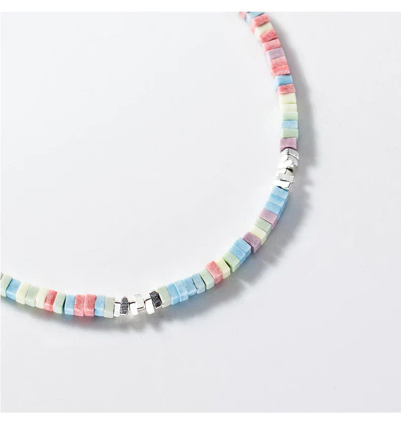 925 Sterling Silver Punk Colorful Square Chain Bracelet Rainbow Color Chain Link Platinum Plated For Women Fine Jewelry