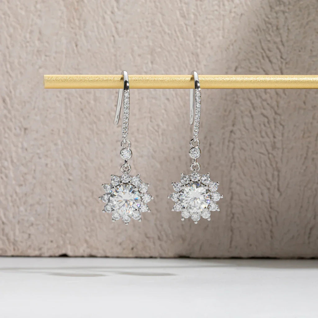 1 Carat Sunflower D Color Moissanite Drop Earrings 925 Sterling Silve Flower Hook Earrings for Woman Gifts Wholesale