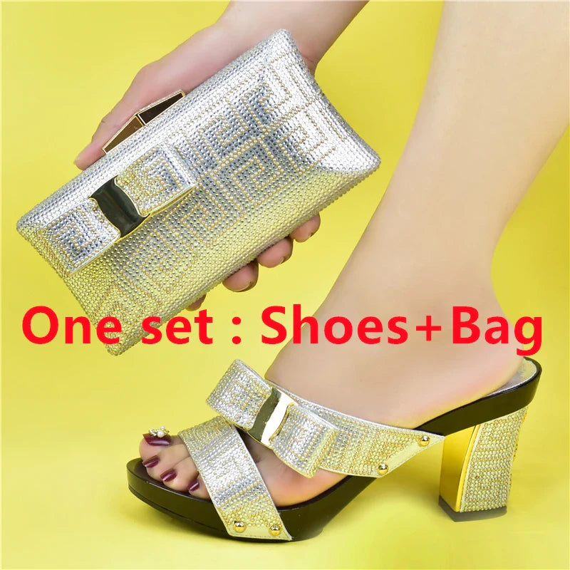 Party Shoe and Bag Sets Black Color Women Matching Shoes and Bag Set