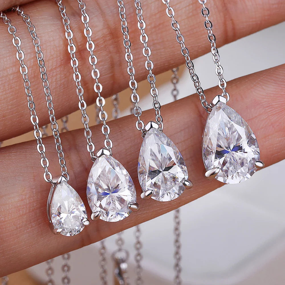 1-4CT Water Drop Moissanite Pendant Necklace Women 925 Sterling Silver Round/Sharp Claw Lab Diamond Pendant Neck Chain