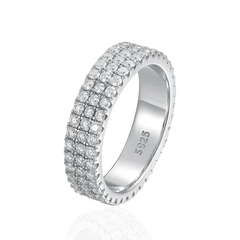 Full Moissanite Ring Sterling Silver 925 with Gold Plated Wedding Engagement Eternity Band Patry Luxury Jewelry for Women